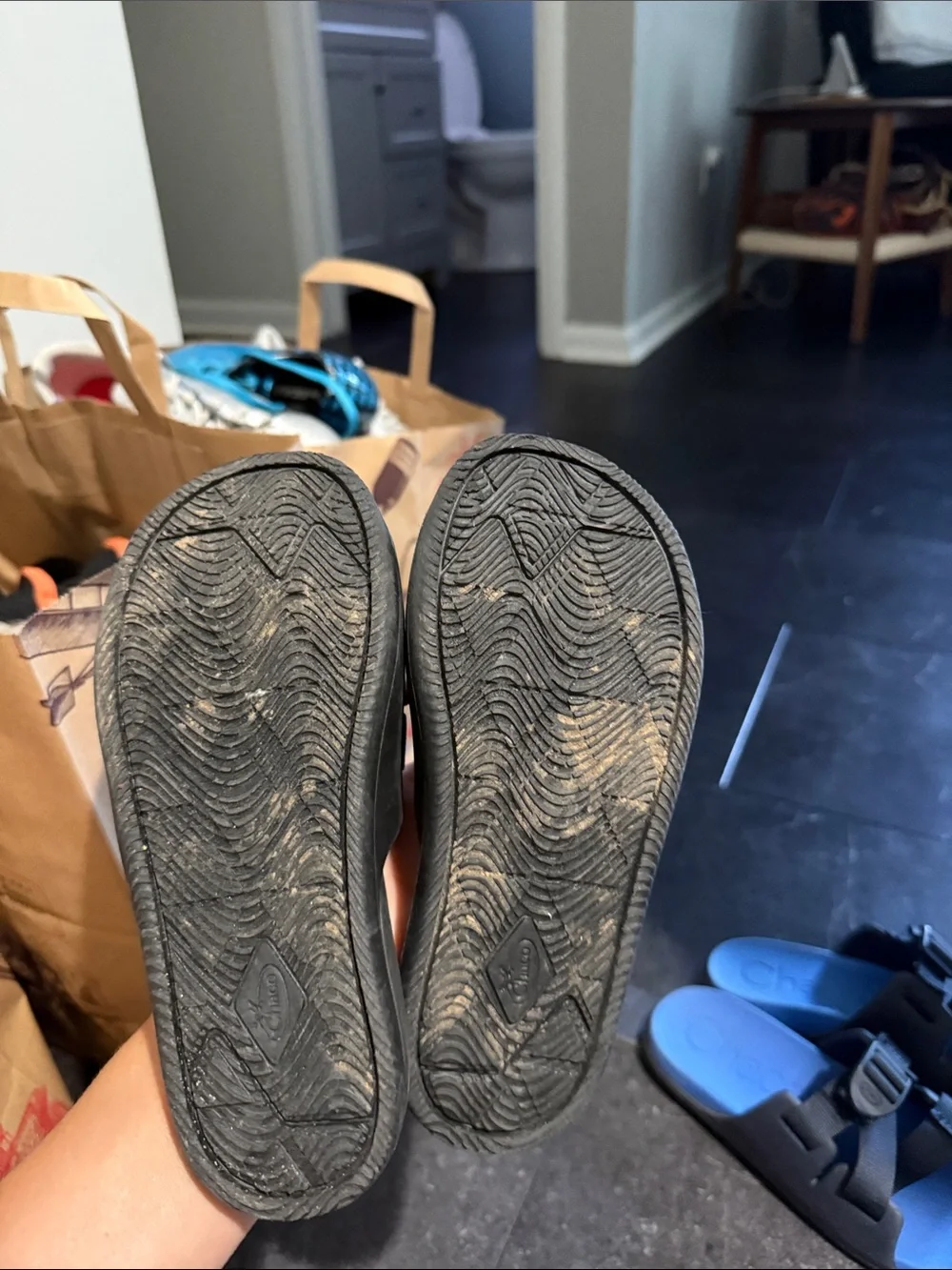 Kids Chaco Slides, Size 2 (Blue) & Size 1 (black)